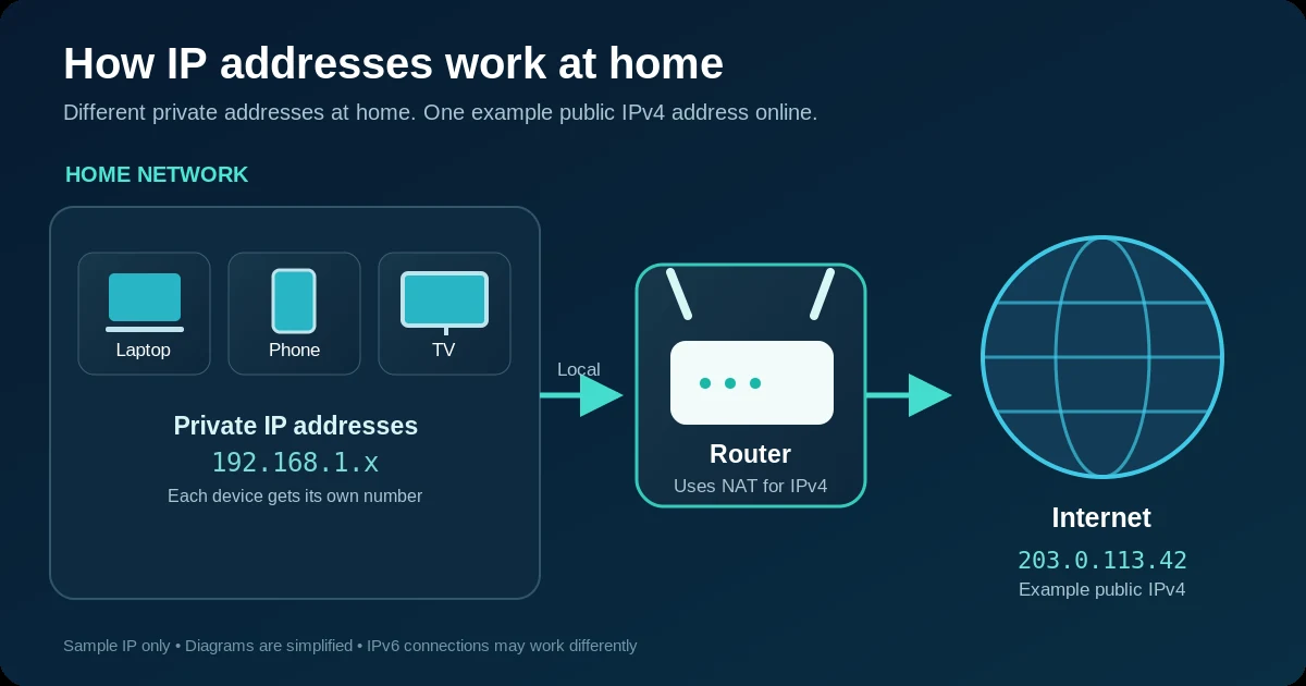 How a router gives private IP addresses to devices and shares one public IP